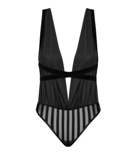 Боді сексуальний від PetiteNoir, з глибоким декольте і оксамитовими пасками навхрест розмір L - No Taboo