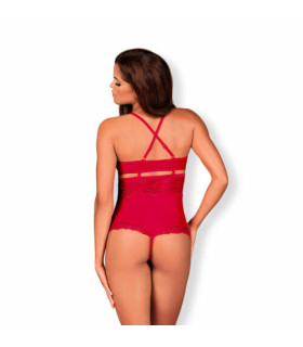 Эротическое боди с цветочным кружевом teddy opencrotch red L/XL - No Taboo