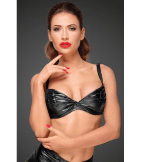 Сексуальный бюстгальтер виниловый Noir Handmade с декоративными складками, черный, S - No Taboo
