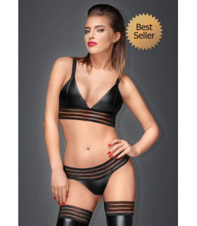 Сексуальный бюстгальтер виниловый Noir Handmade, с полосками, черный, L - No Taboo