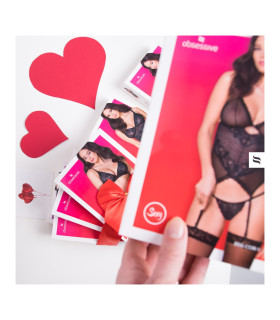 Комбінезон напівпрозорий Obsessive F235 з візерунками, чорний, S-L - No Taboo