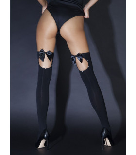 Еротичні Панчохи Чорні з бантами і стразами S / M - No Taboo
