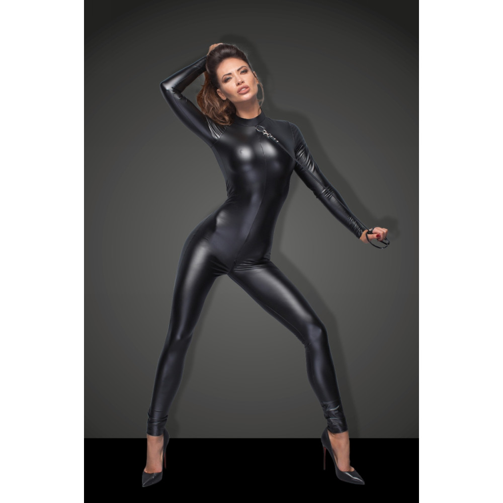 Сексуальный виниловый комбинезон Noir Handmade на все тело, с поводком, черный, размер XL (30669), zoom
