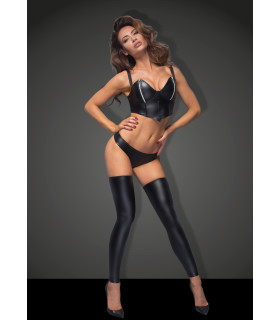 Сексуальные чулки с открытым носками и трусики виниловые Noir Handmade, черные, L - No Taboo