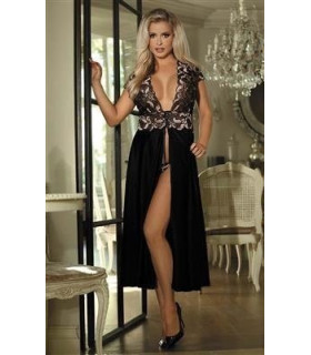 Пеньюар эротический с кружевом черный, S/M - No Taboo