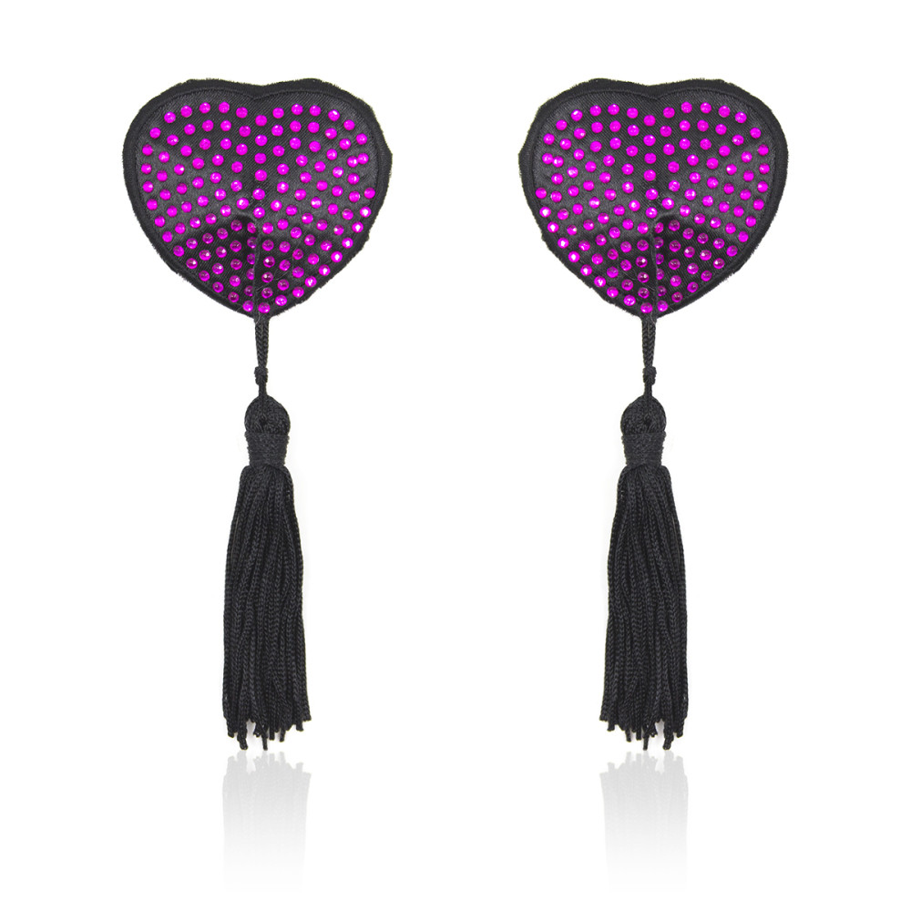 Пэстисы в форме сердца фиолетовые стразы с кисточками (33111), zoom