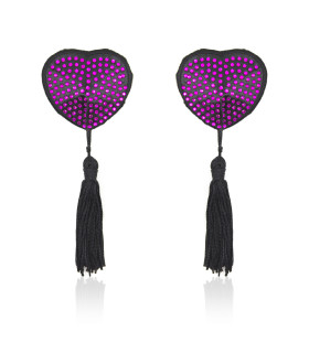 Пэстисы в форме сердца фиолетовые стразы с кисточками - No Taboo
