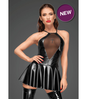 Сексуальное платье Noir Handmade виниловое с крестом, черное, размер L - No Taboo