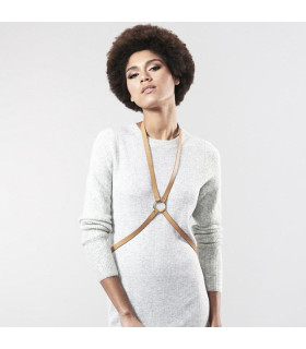 Портупея с кольцом на груди MAZE Bijoux Indiscrets бежевая, OS - No Taboo