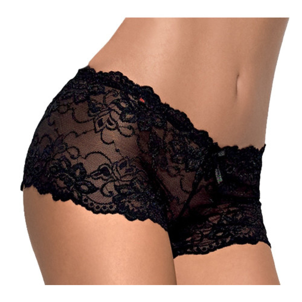 Еротичні шортики з квітковим мереживом і бантиком Obsessive Imperia, чорні, XXL (35805), zoom