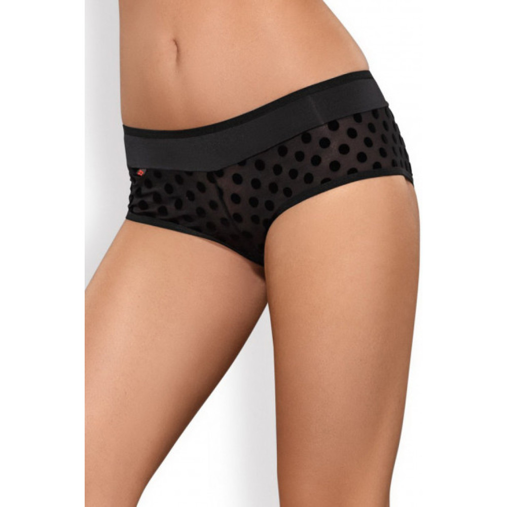 Сексуальные шортики в горошек полупрозрачные чёрные S/M (30815), zoom