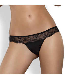 Сексуальны стринги атласные с кружевом чёрные S/M - No Taboo