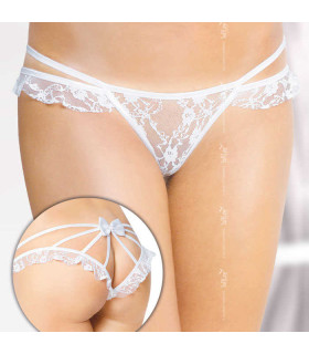 Сексуальні трусики мереживні білі, з відкритою попою і атласним бантиком S / M - No Taboo