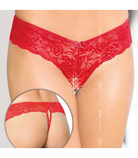 Эротические стринги с интимным вырезом красные M/L - No Taboo